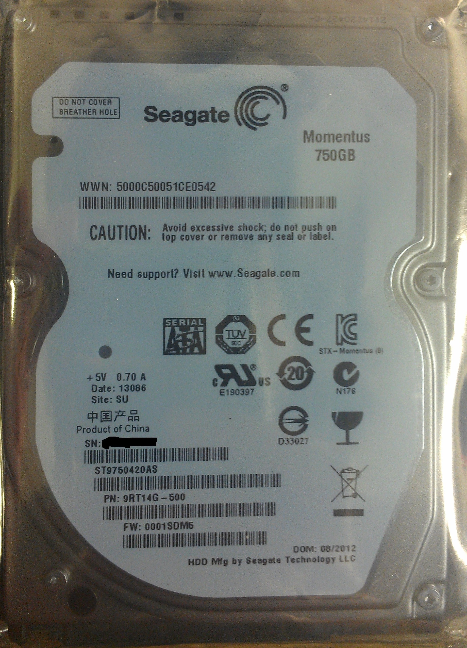 Seagate Momentus 2.5" 750GB Hard Drive - Click Image to Close